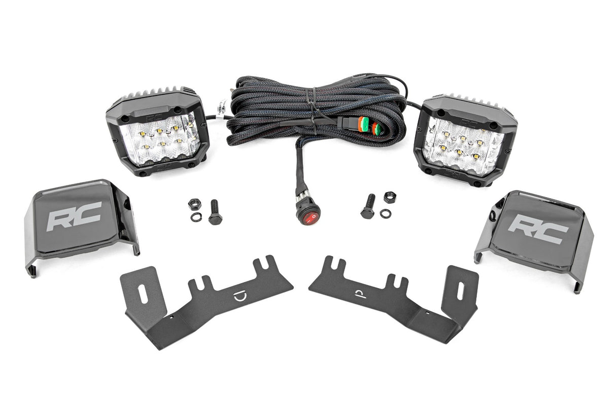 Rough Country - LED Ditch Light Kit - 3in OSRAM Pair - Wide - Chevy GMC 1500 (14-18) - 71056