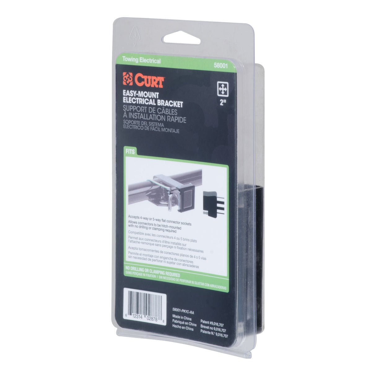 Curt - Easy-Mount Wiring Bracket for 4 or 5-Way Flat (2" Receiver) - 58001