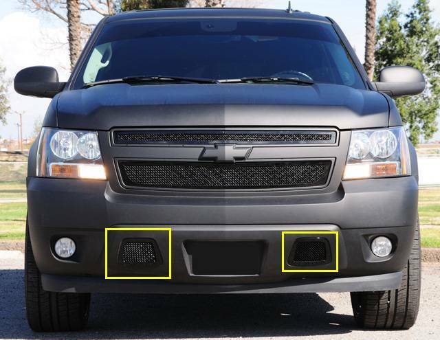 T-Rex Grilles - 2 Pc Small Mesh Mild Steel Upper Class Bumper Grille Overlay - Must remove tow hooks - 52051