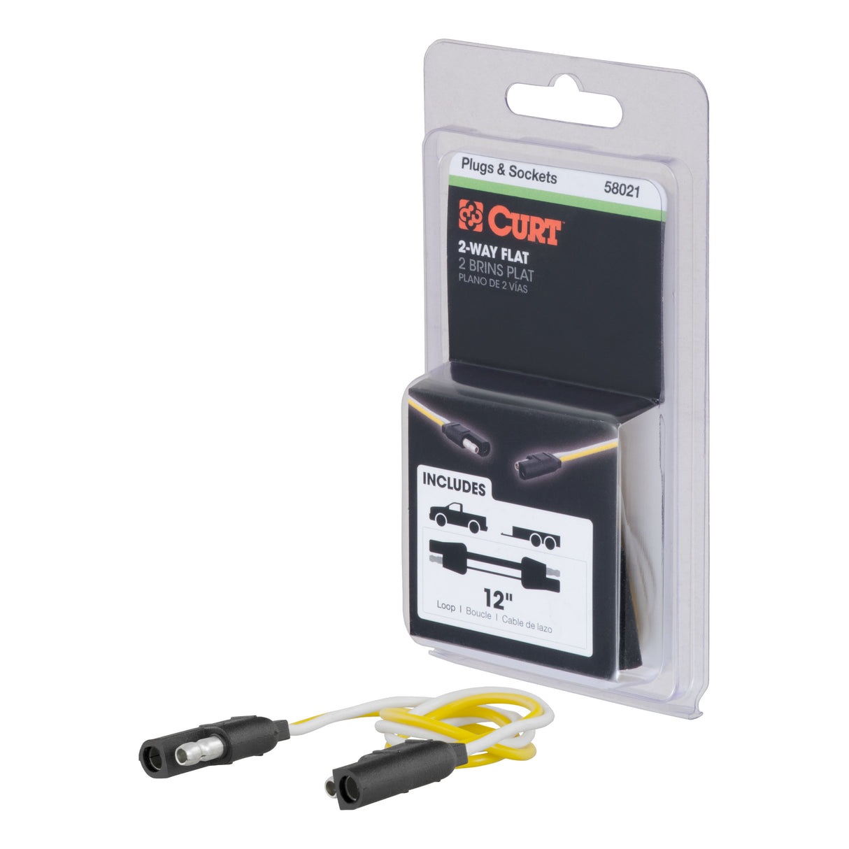 Curt - 2-Way Flat Connector Plug & Socket with 12" Wires (Packaged) - 58021