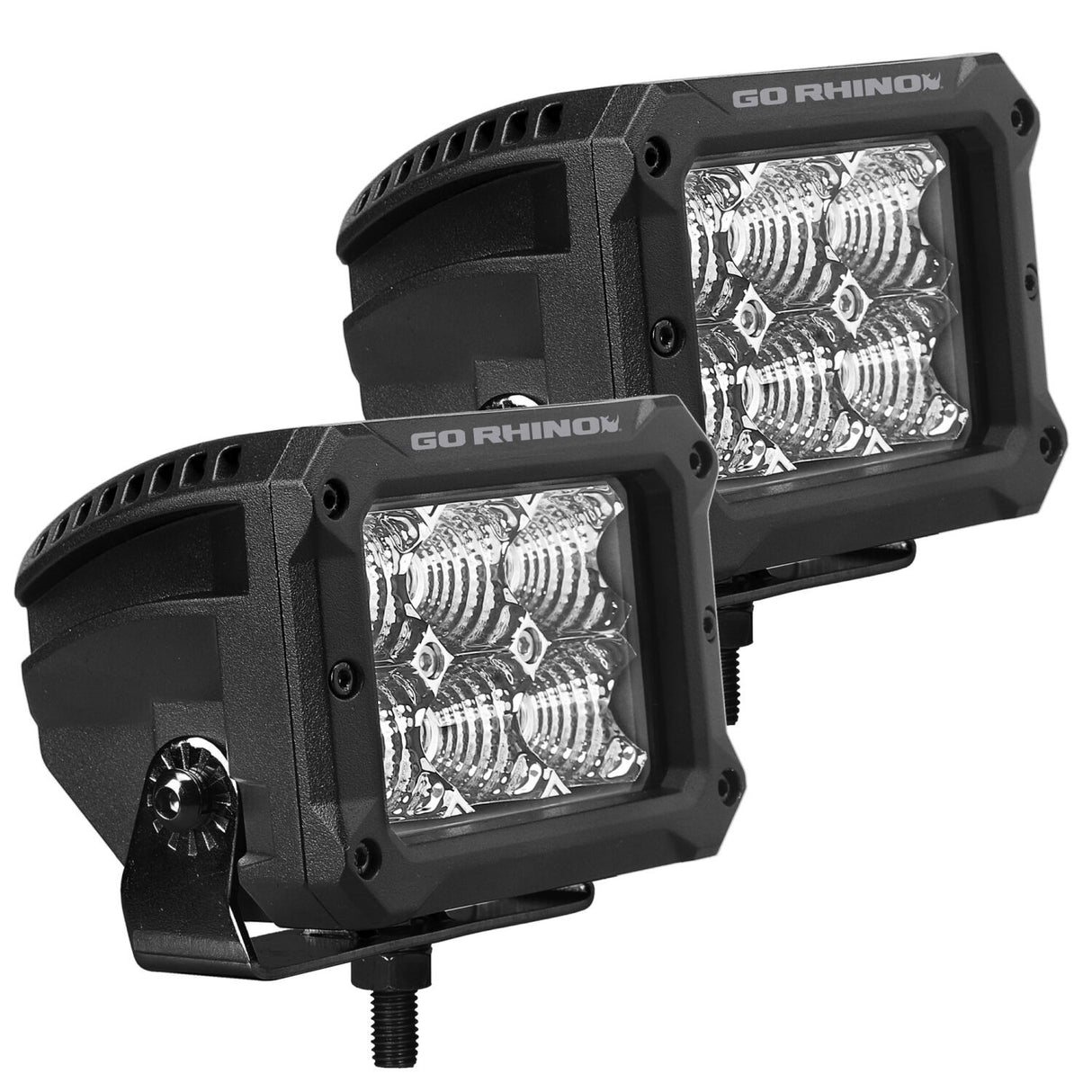 Go Rhino 753003023FBS Bright Series - 4x3 Rectangular LED Flood Lights, Pair