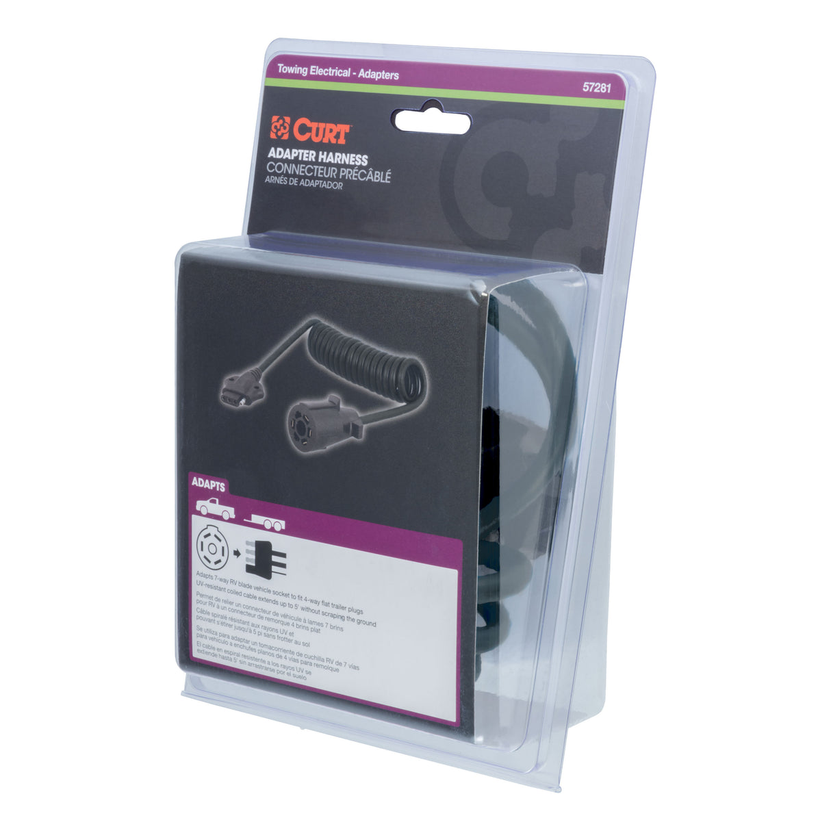 Curt - 5' Electrical Adapter Harness (7-Way RV Blade Vehicle to 5-Way Flat Trailer) - 57281
