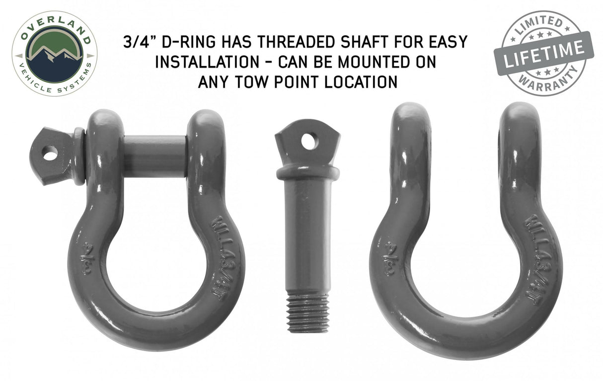Overland Vehicle Systems - Buy Recovery Shackle D Ring 3/4 Inch 4.75 Ton Grey - 19010206