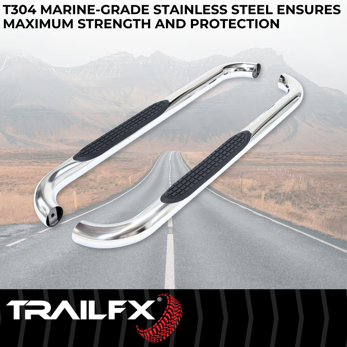 TrailFx - 3" Round Step Bar For Ram 1500-3500  Standard- Stainless(A0046S)