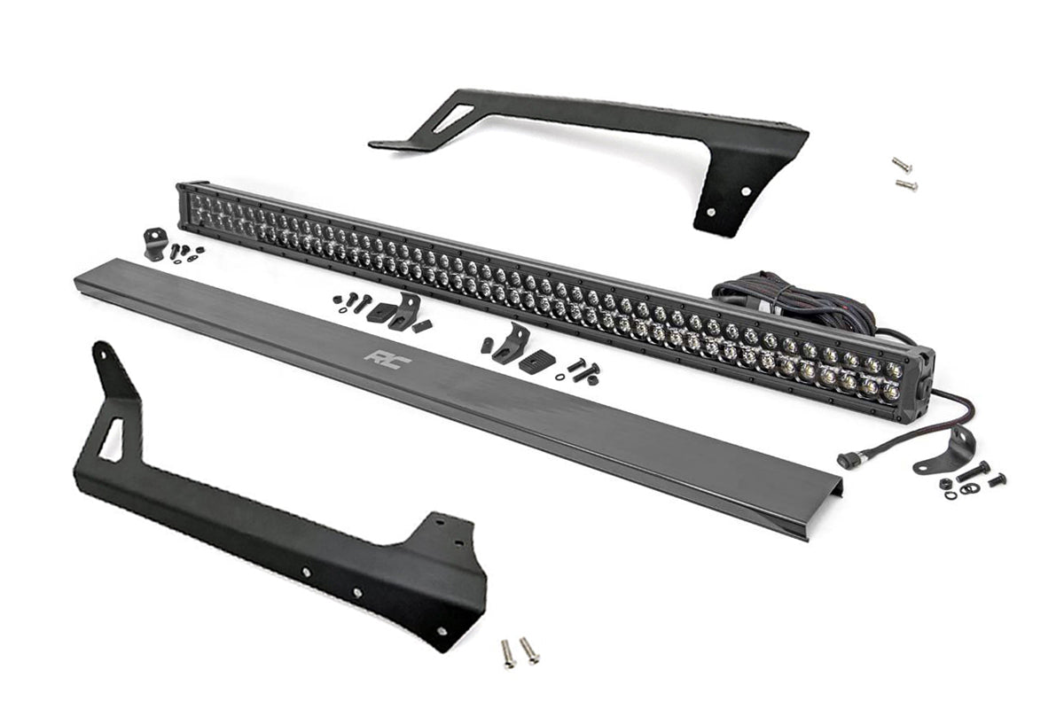 Rough Country - LED Light - Windshield Mnt - 50" Black Dual Row - White DRL - Jeep Wrangler JK (07-18) - 70504BLDRL