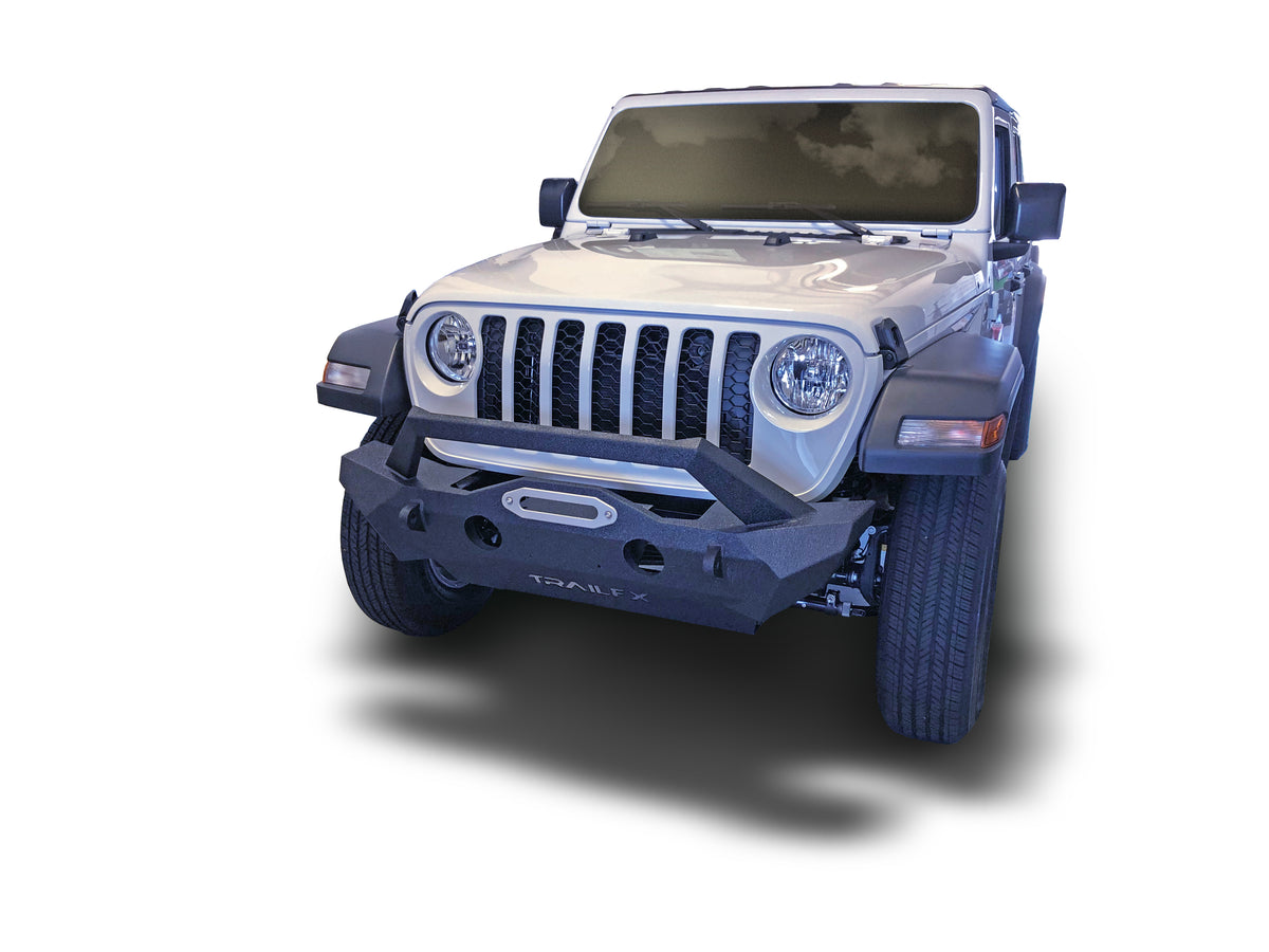 TrailFx - Stubby Front Bumper with Skid Plate and Winch Mount For Jeep Wrangler JL/Gladiator (JL08T)