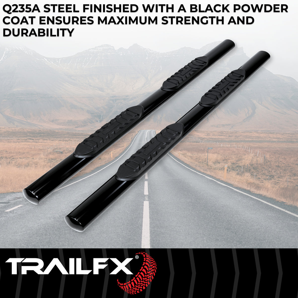 TrailFx - 4" Oval Straight Step Bar For Nissan Frontier Crew- Black (2940413053)
