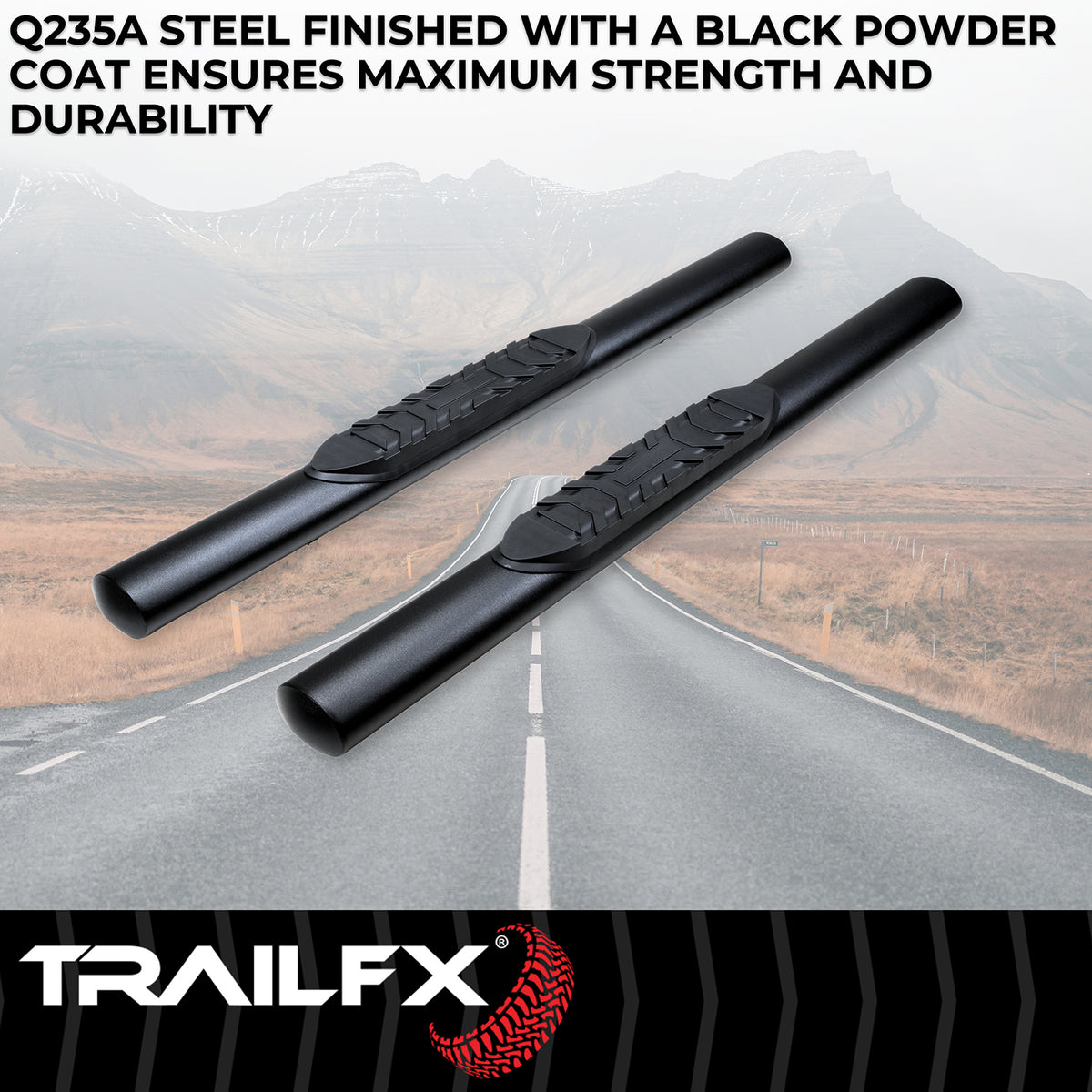 TrailFx - 4" Oval Straight Step Bar For Jeep Wrangler JL 2 Dr- Black (A1546T)