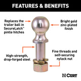 Curt - Replacement SecureLatch 2-5/16" Pintle Ball (14,000 lbs, 1-1/4" Shank) - 48430