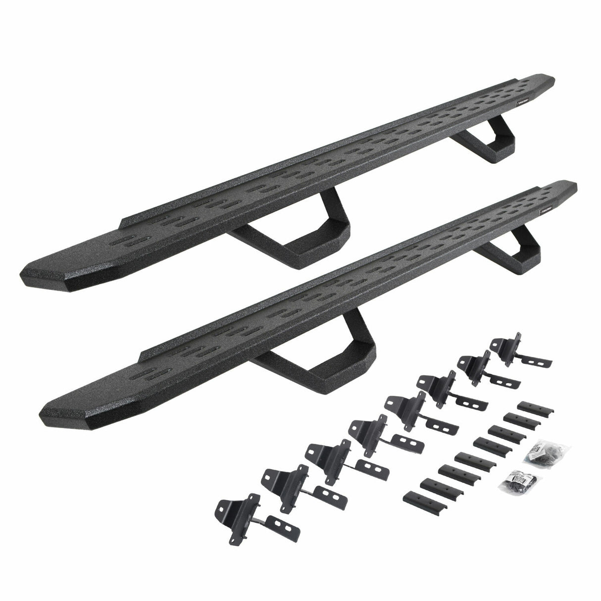 Go Rhino 6965168720T - RB30 Running Boards with Mounting Brackets & 2 Pairs of Drops Steps Kit - Protective Bedliner Coating