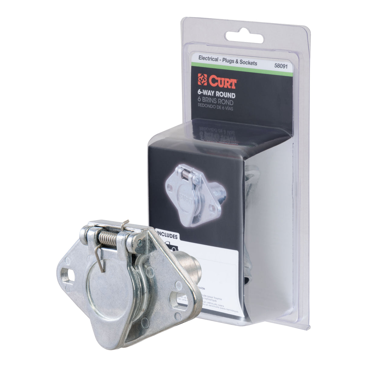 Curt - 6-Way Round Connector Socket (Vehicle Side, Packaged) - 58091