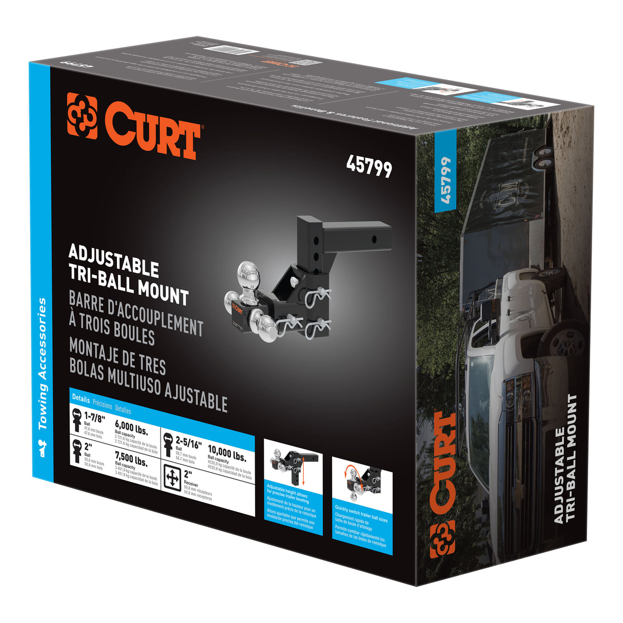 Curt - Adjustable Tri-Ball Mount (2" Shank, 1-7/8", 2" & 2-5/16" Balls) - 45799