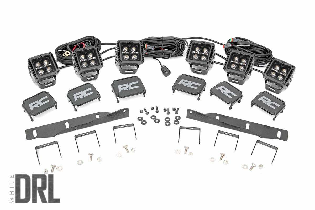 Rough Country - LED Light Kit - Fog Mount - Triple 2" Black Pair - White DRL - Ford Raptor (17-20) - 70700DRL