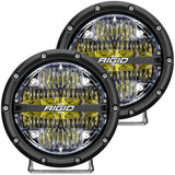 RIGID 360-Series 6 Inch Round LED Off-Road Light, Drive Beam Pattern for Moderate Speeds, White Backlight, Pair