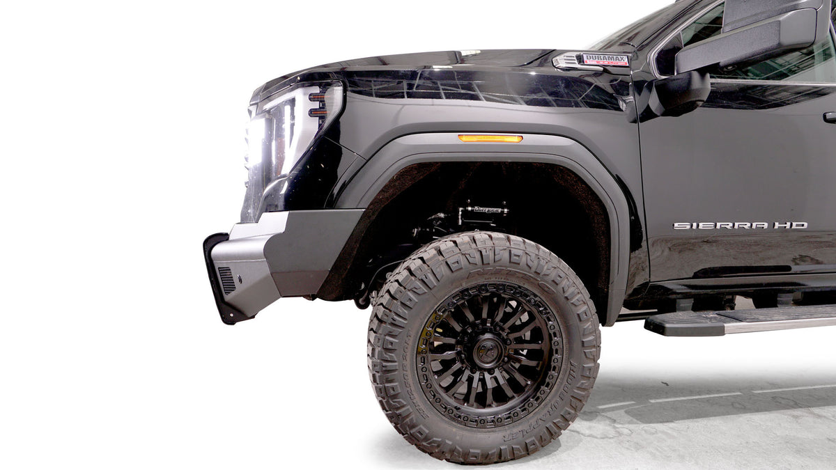 Fab Fours - 2024-2026 GMC HD Black Steel Elite Sensor Front Bumper w/ No Guard - GM24-Q6261-1