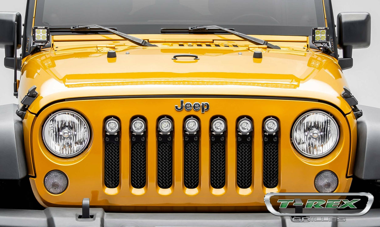 T-Rex Grilles - 1 Pc Small Mesh Mild Steel Stealth Torch Grille Insert - Total Light Output 6300 Lm, Includes Universal Wiring Harness - 6314841-BR
