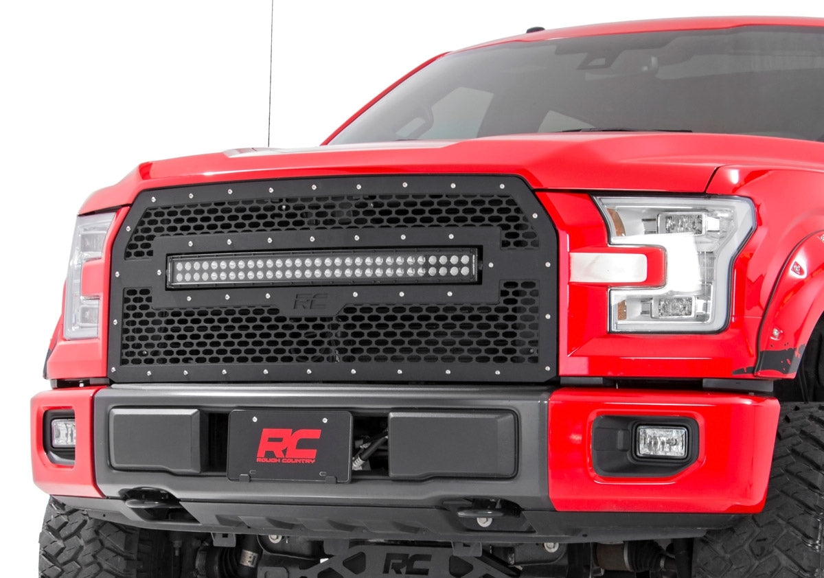 Rough Country - Mesh Grille - 30" Dual Row LED - Black - Ford F-150 2WD 4WD (15-17) - 70193
