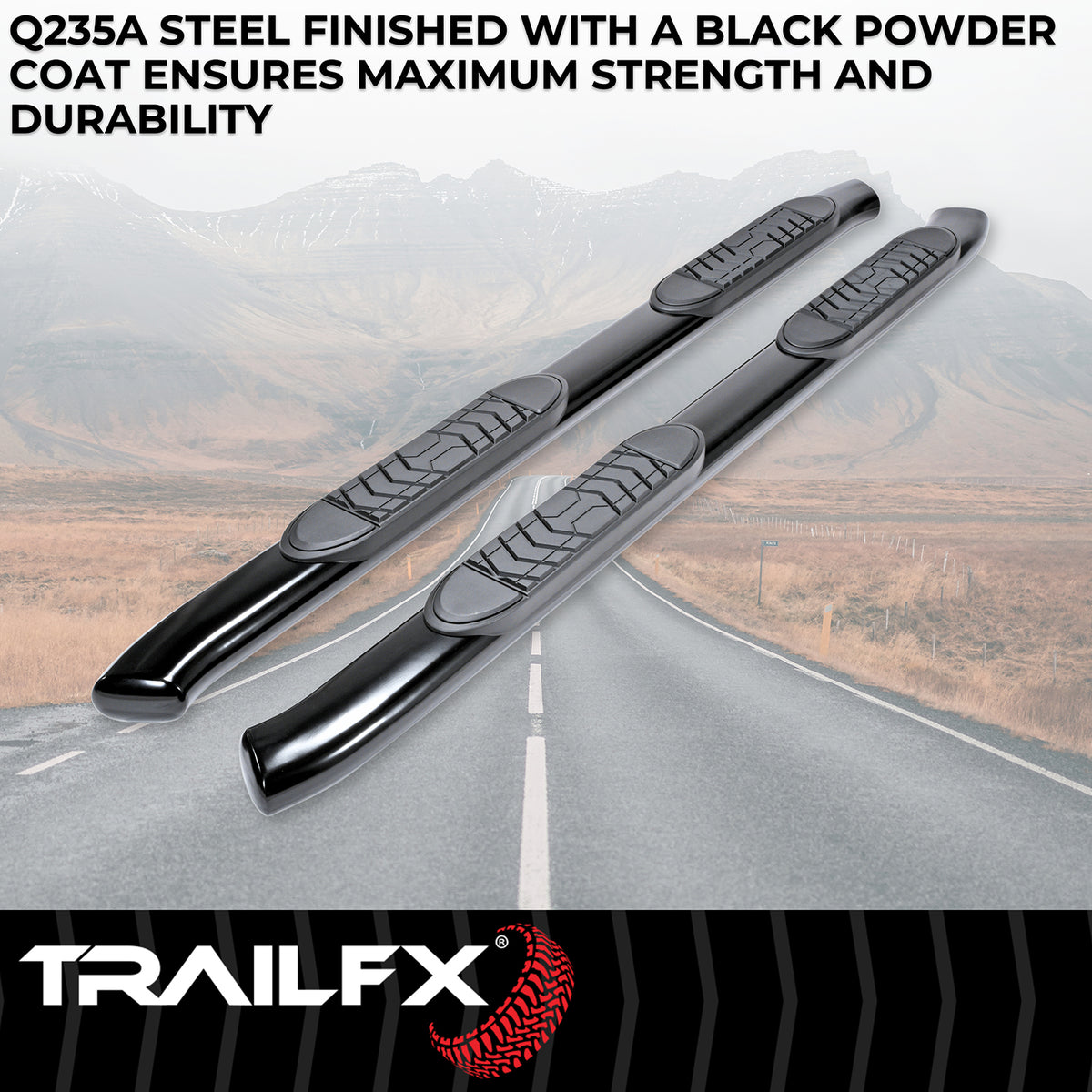 TrailFx - 5" Oval Bent Step Bar For GM Silverado/Sierra Extended-Black (A7066B)