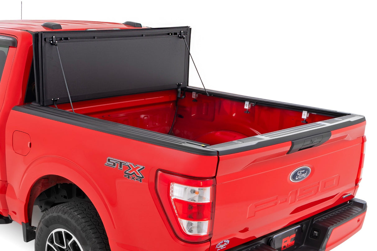 Rough Country - Hard Tri-Fold Flip Up Bed Cover - 5'7" Bed - Ford F-150 (15-20) - 49220550