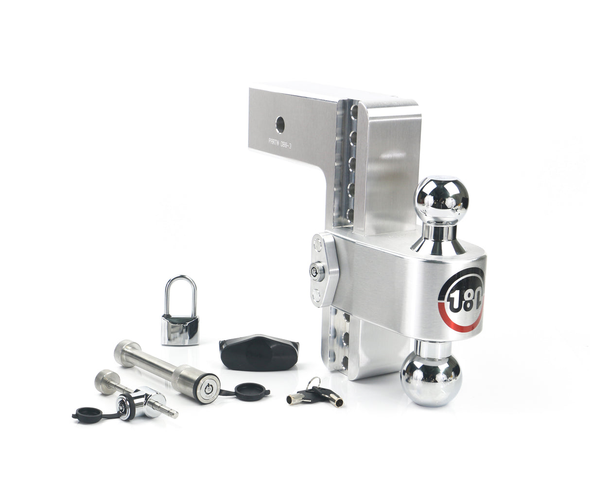 180 Hitch Chrome Ball 8" Drop Hitch with 3" Shank Keyed Alike WS05, WS11, WS12 Included - CTB8-3-SET