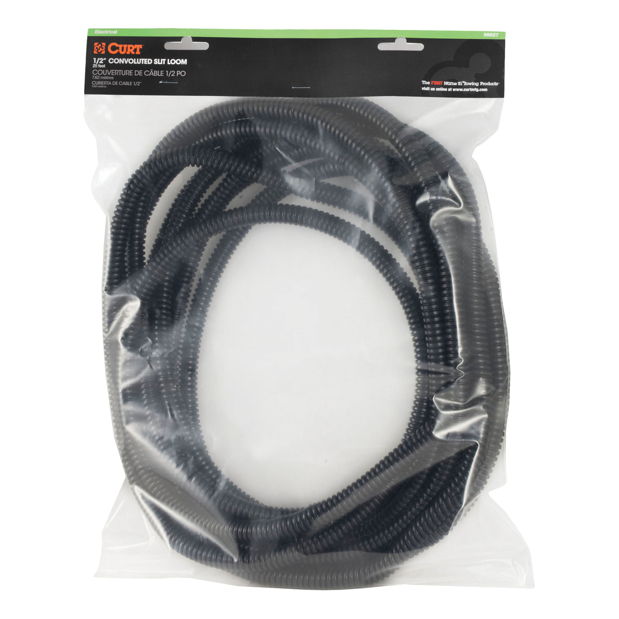Curt - 1/2" x 25' Convoluted Slit Loom Tubing (Packaged) - 59827