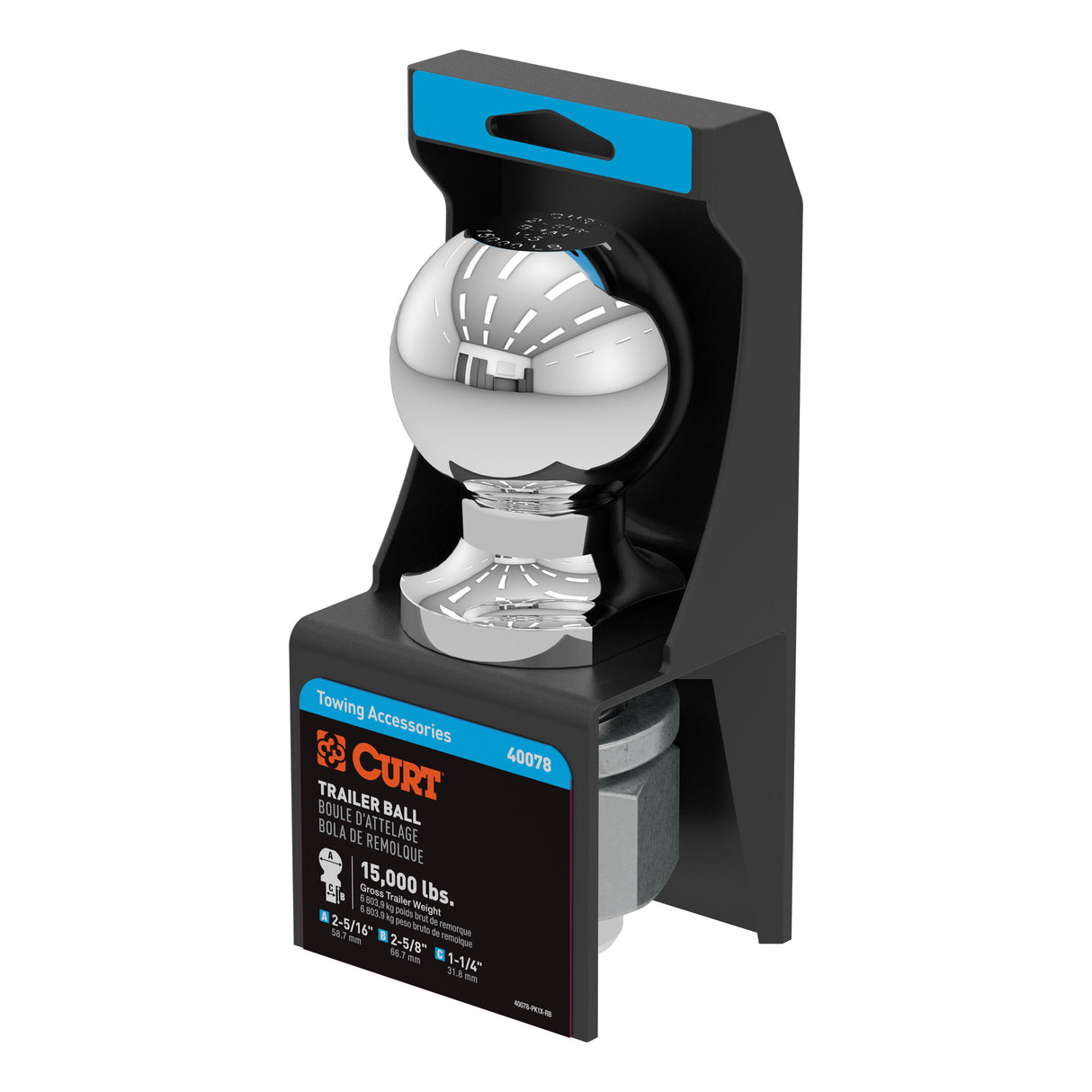 Curt - 2-5/16" Trailer Ball (1-1/4" x 2-5/8" Shank, 15,000 lbs., Chrome, Packaged) - 40078