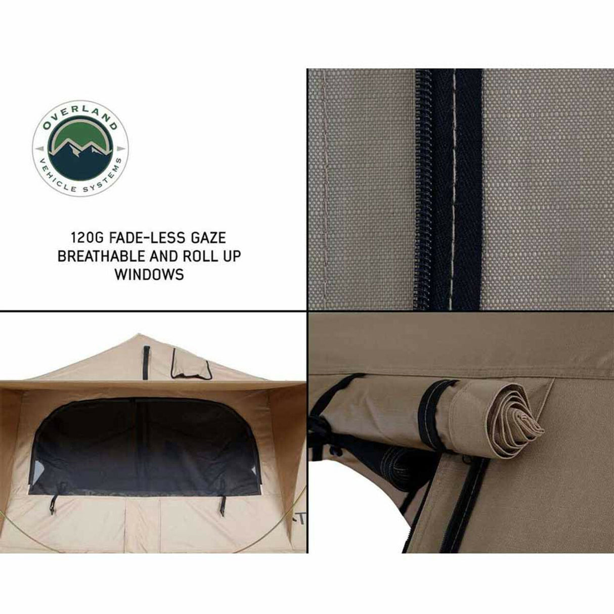 Overland Vehicle Systems - LD TMBK 3 Roof Top Tent With Annex - Tan Base With Green Rain Fly, Black Aluminum Base, Black Ladder - 18119733