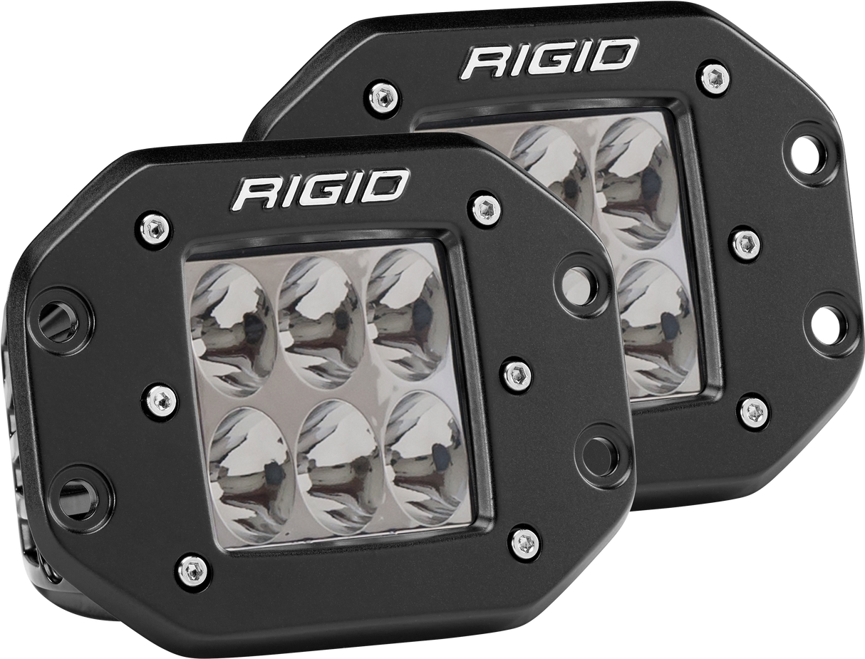 RIGID D-Series PRO LED Light, Driving Optic, Flush Mount, Black Housing, Pair