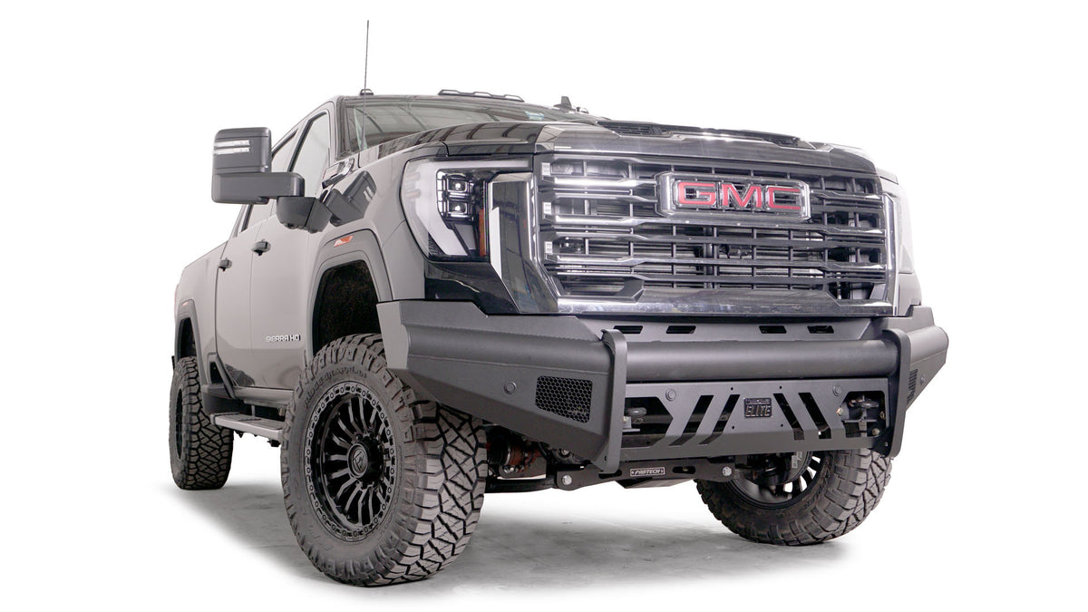 Fab Fours - 2024-2026 GMC HD Black Steel Elite Sensor Front Bumper w/ No Guard - GM24-Q6261-1