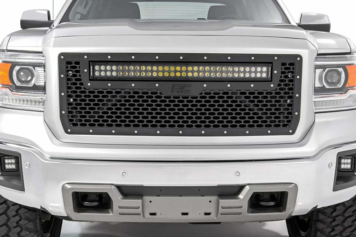 Rough Country - Mesh Grille - 30" Dual Row LED - Black - Amber DRL - GMC Sierra 1500 (14-15) - 70190BDA