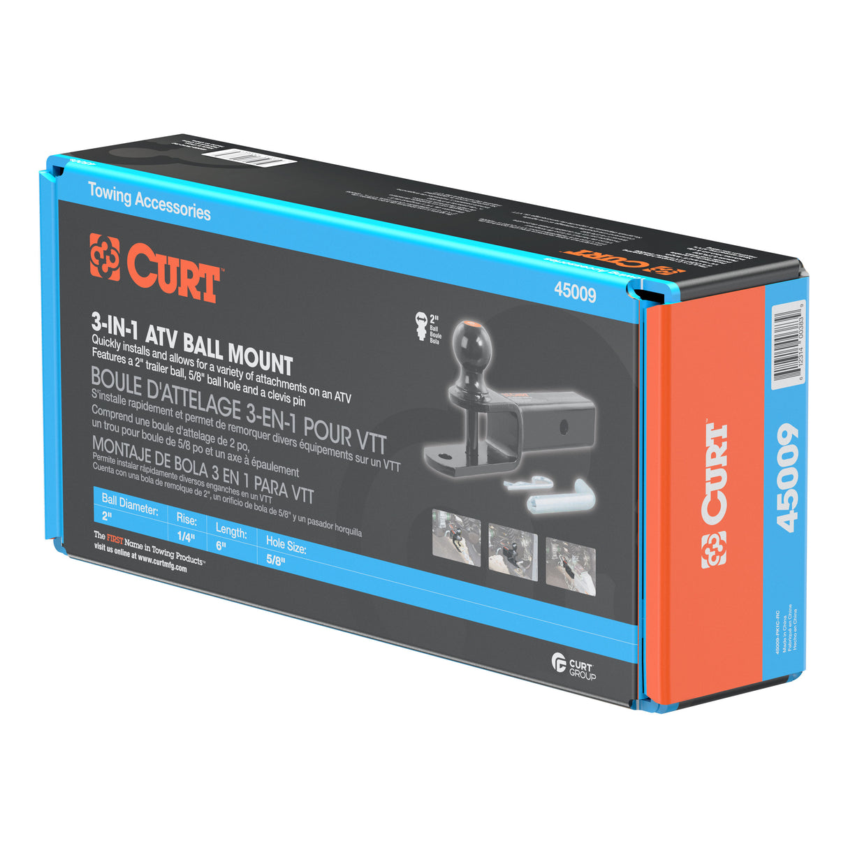 Curt - 3-in-1 ATV Ball Mount with 2" Shank and 2" Trailer Ball - 45009