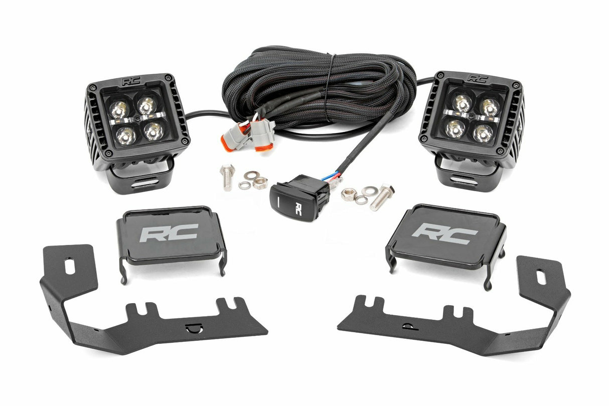Rough Country - LED Ditch Light Kit - 2in Black Pair - White DRL - Chevy GMC 1500 (14-18) - 71054