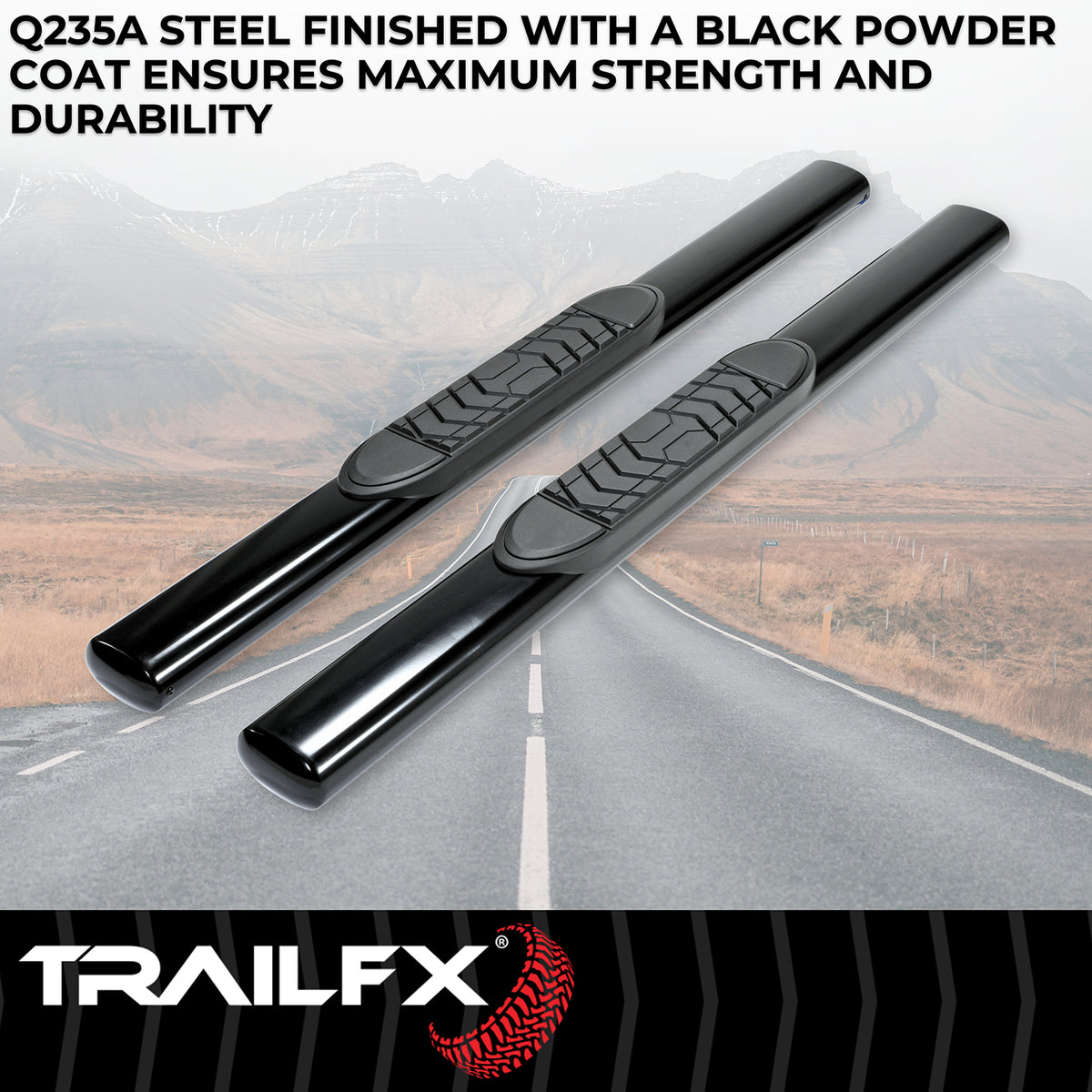 TrailFx - 5" Oval Straight Step Bar For Ford F150 Standard-Black (A7029B)