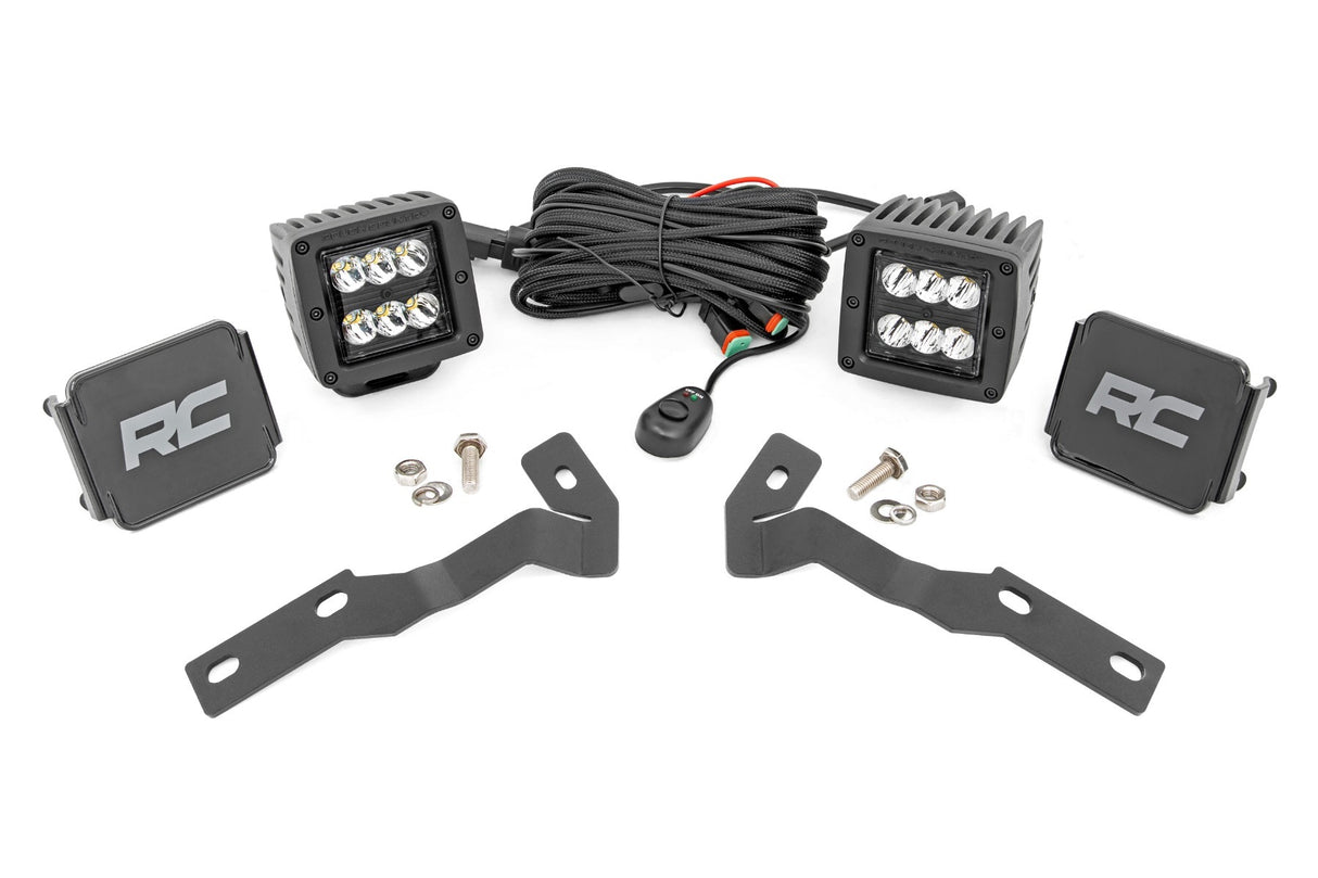 Rough Country - LED Light Kit - Ditch Mount - 2" Black Pair - Spot - Toyota Tacoma (16-23) - 71080