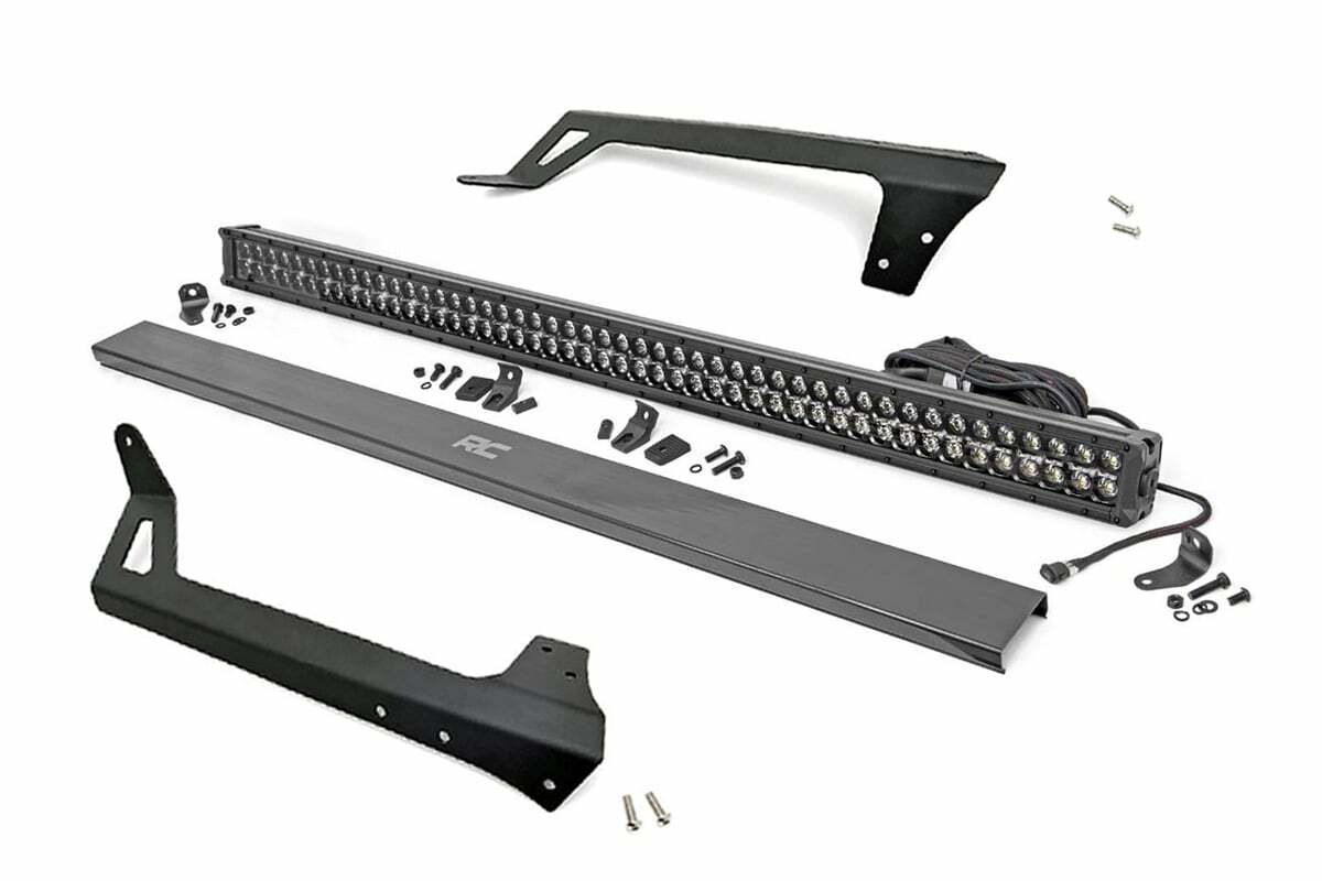 Rough Country - LED Light - Windshield Mnt - 50" Black Dual Row - Amber DRL - Jeep Wrangler JK (07-18) - 70504BLDRLA