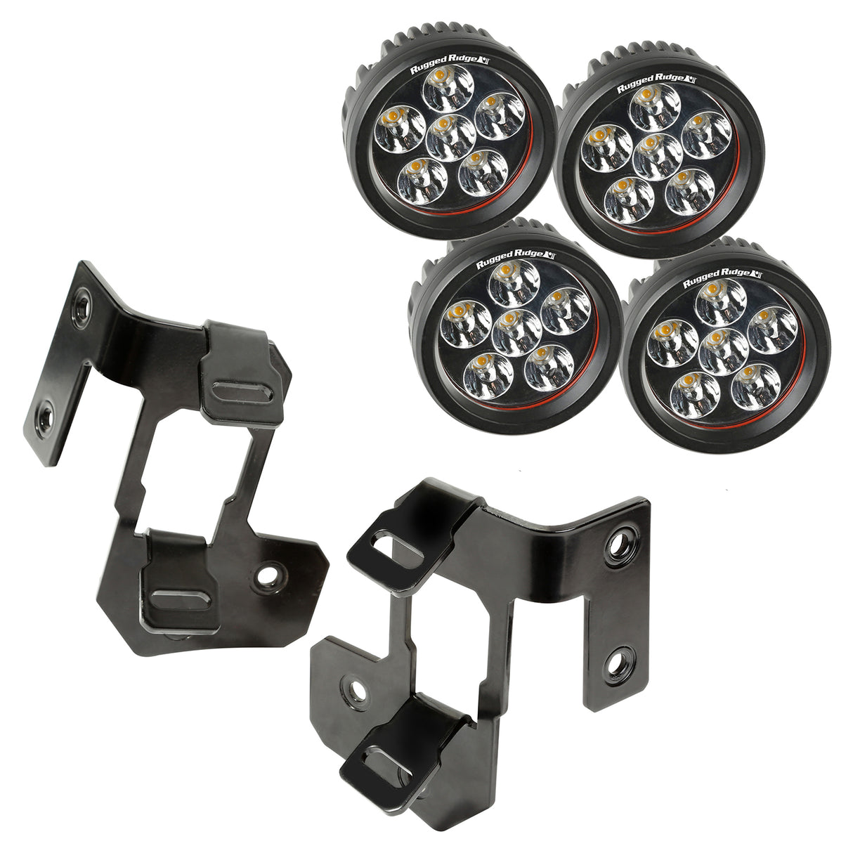 Rugged Ridge - A-Pillar Light Mount Kit, Semi-Gloss Black, Round LED; 07-16 Wrangler - 11232.32