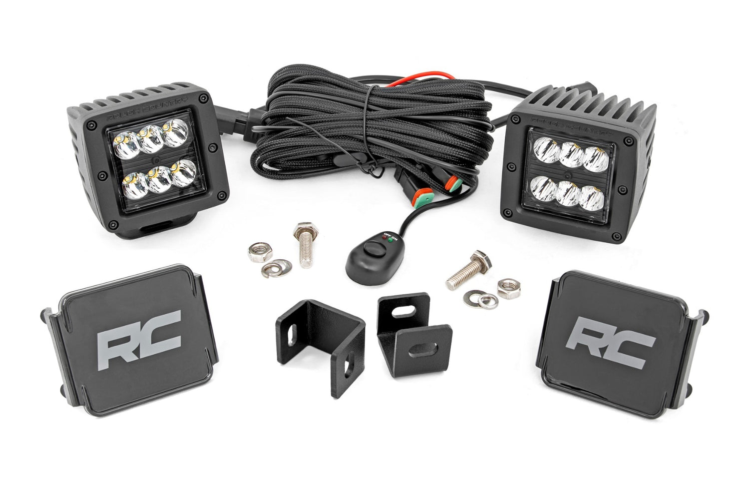 Rough Country - LED Light Kit - Ditch Mount - 2" Black Pair - Spot - Toyota Tundra (22-24) - 71071