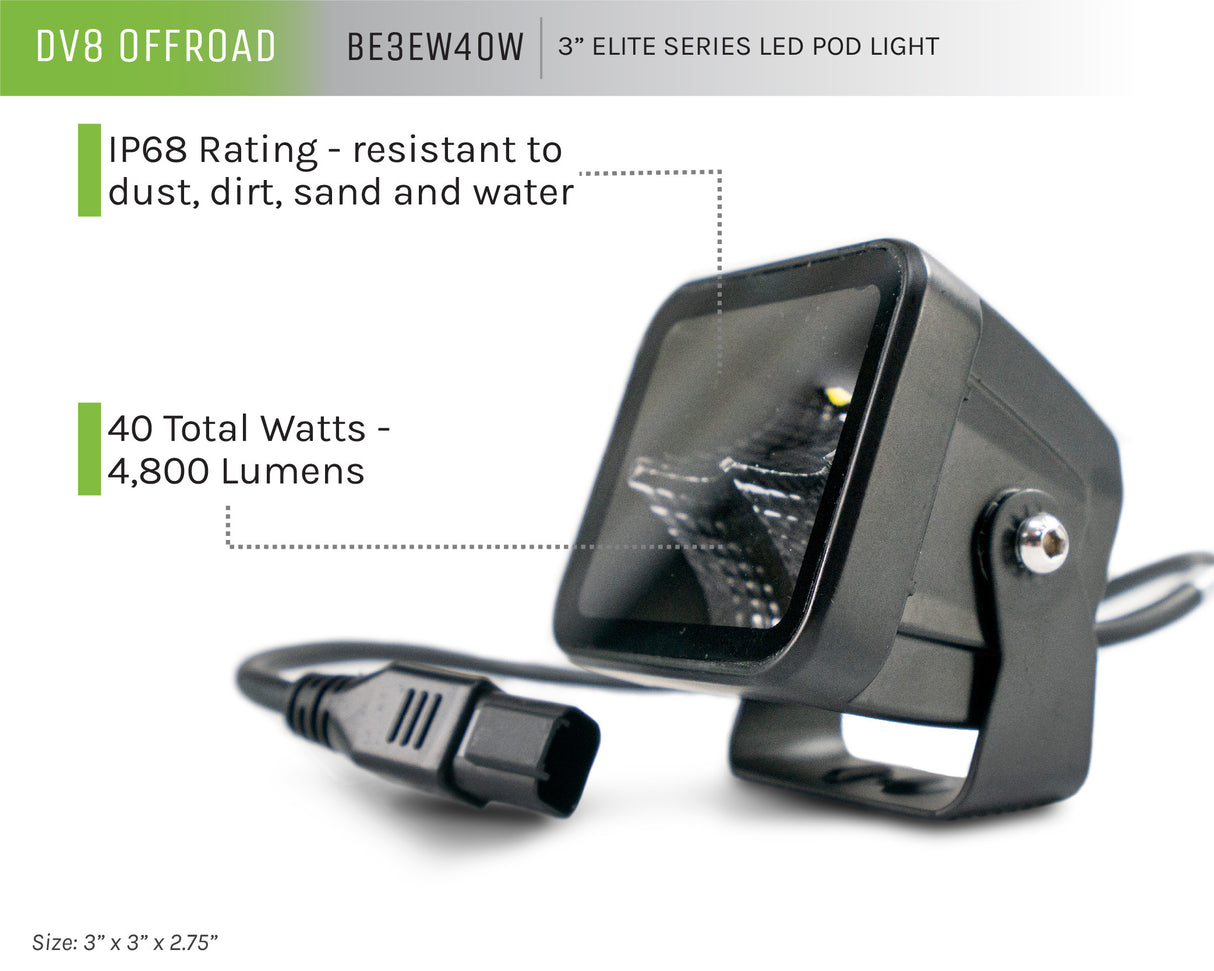 DV8 Offroad - 3-Inch Elite Series LED Pod Light - BE3EW40W