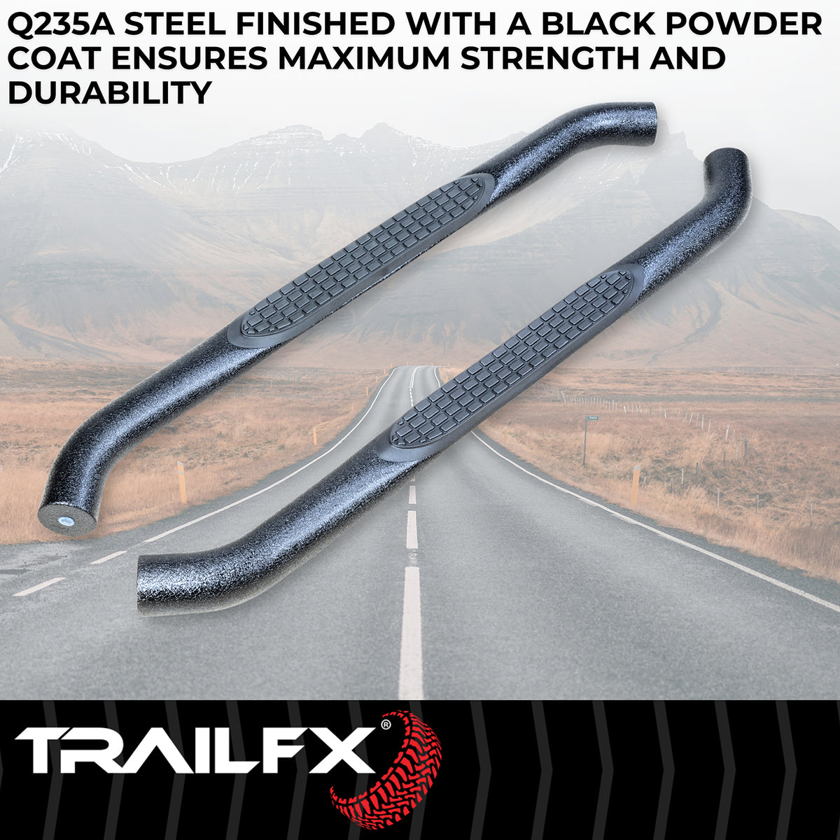 TrailFx - 3" Round Step Bar For Jeep Wrangler JK 4 Dr- Black (A0027T)