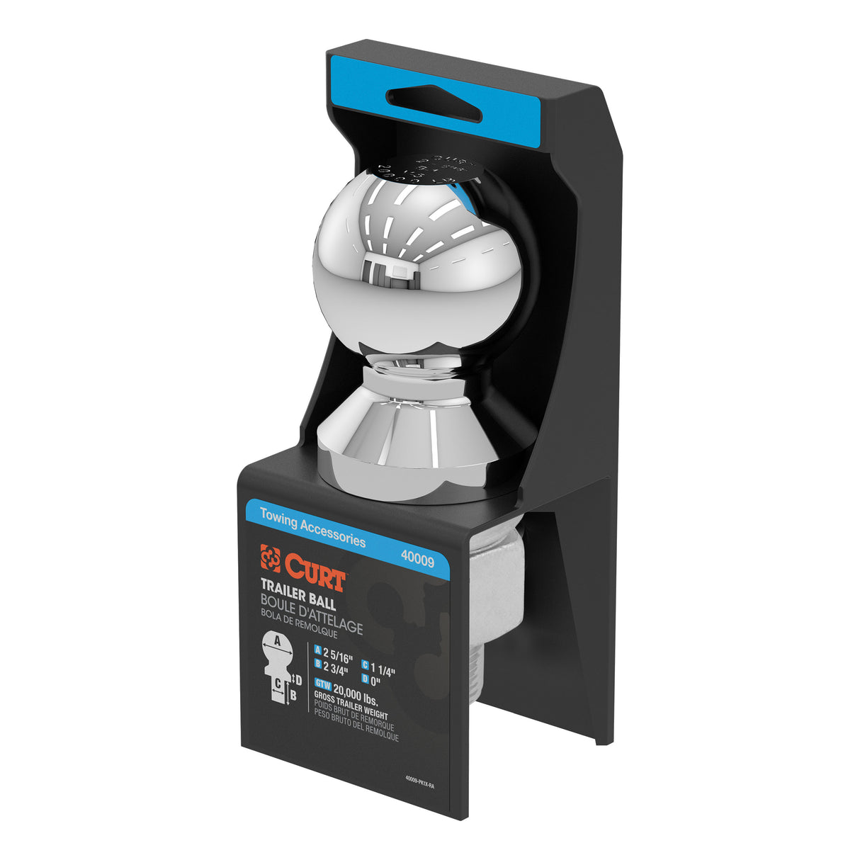 Curt - 2-5/16" Trailer Ball (1-1/4" x 2-3/4" Shank, 20,000 lbs., Chrome) - 40009