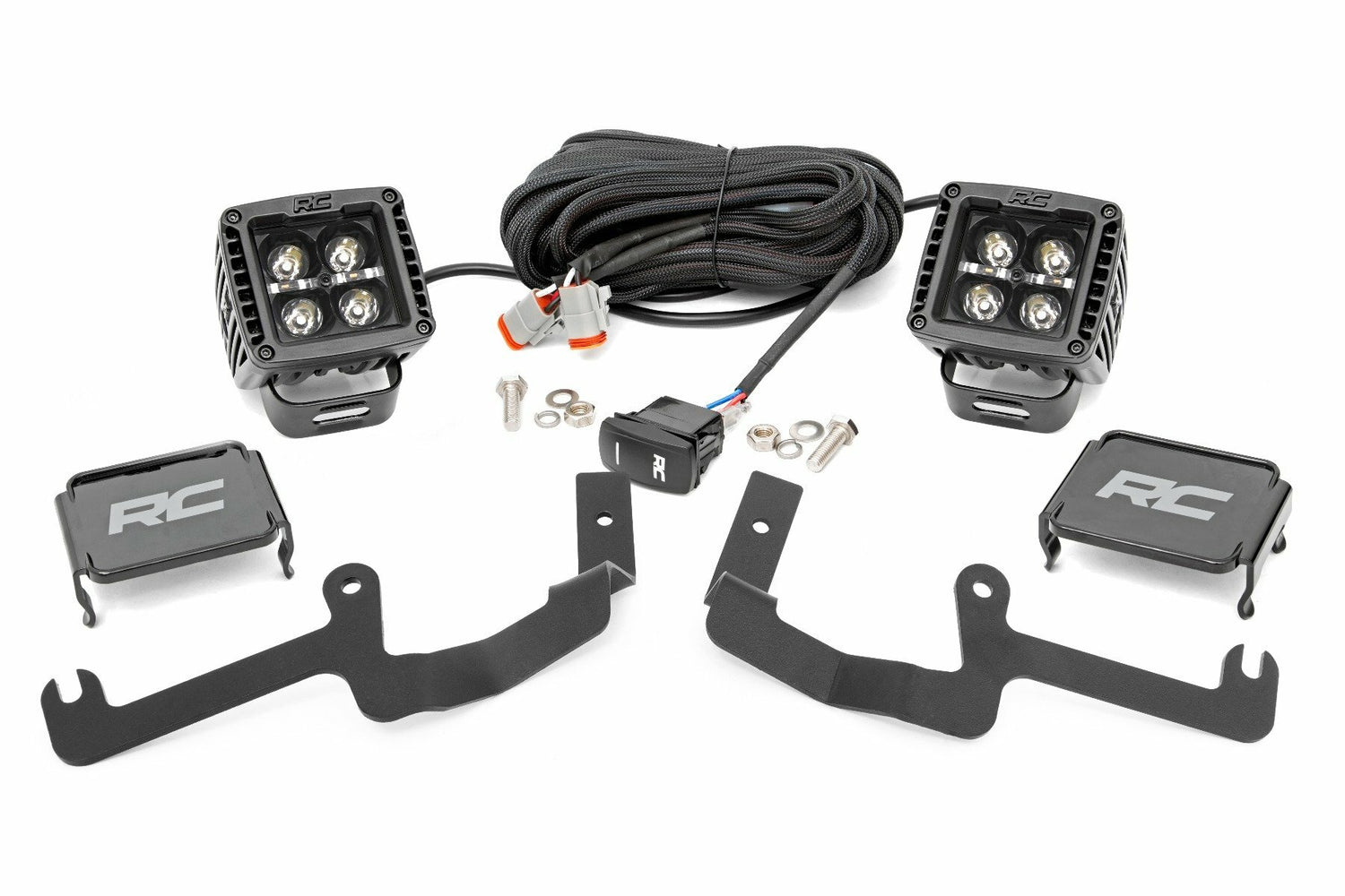 Rough Country - LED Light Kit - Ditch Mount - 2" Black Pair - Amber DRL - Chevy Silverado 1500 (19-24) - 70844