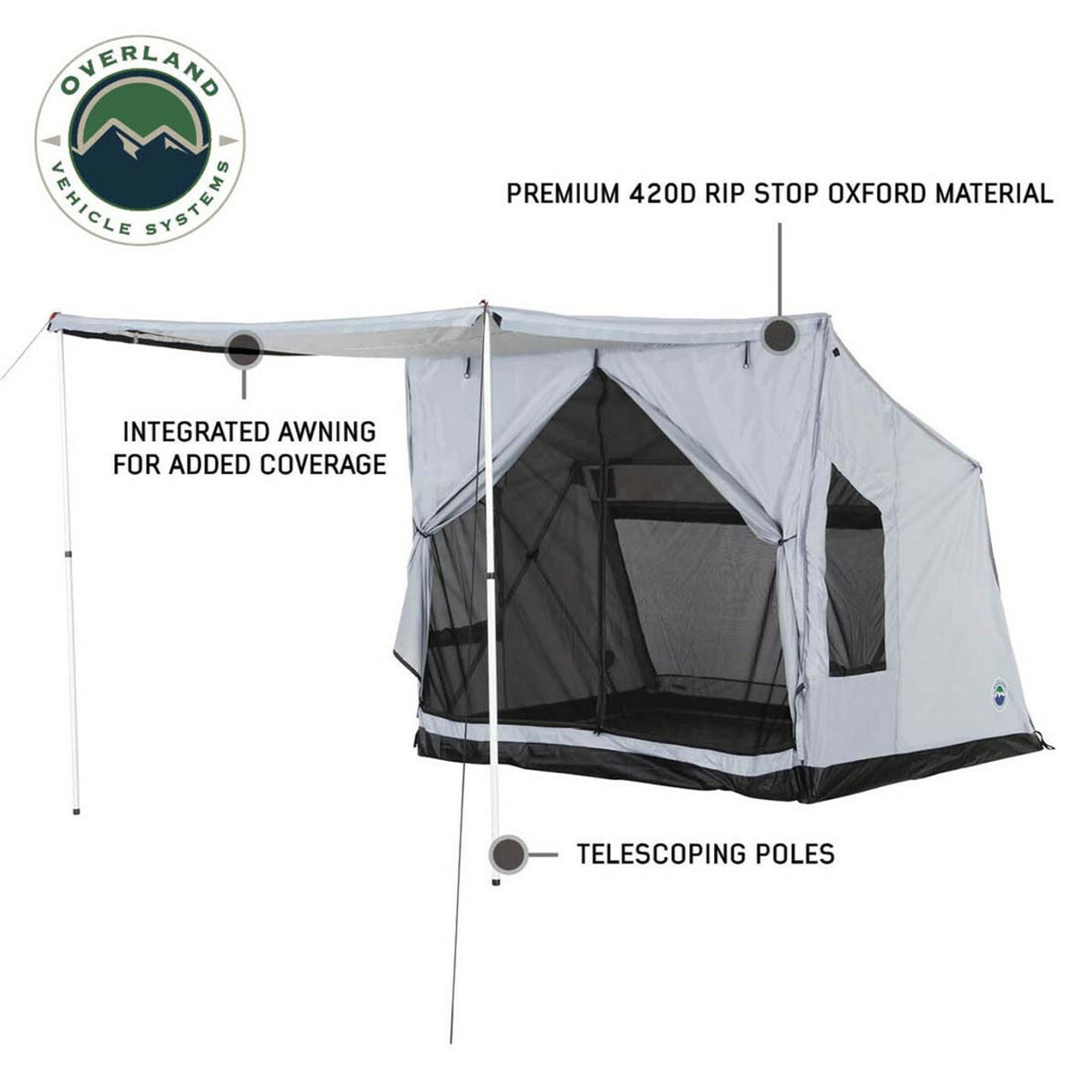 Overland Vehicle Systems - LD P.S.T. - Portable Safari Ground Tent Large, Grey Body and Grey Trim - 18252520