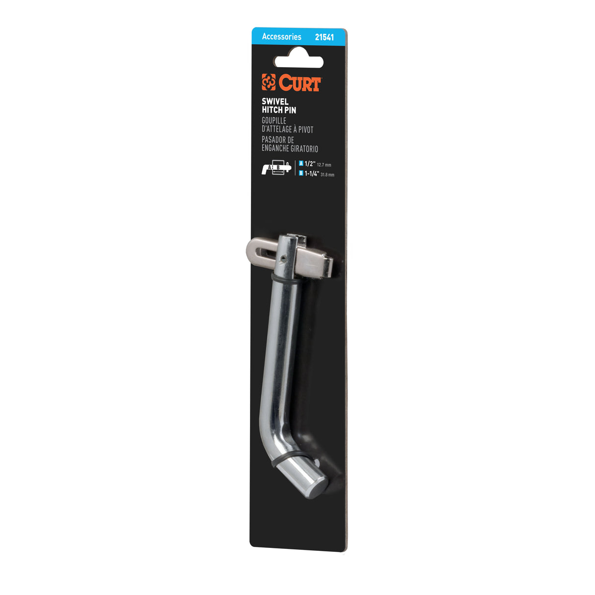 Curt - 1/2" Swivel Hitch Pin (1-1/4" Receiver, Chrome, Packaged) - 21541