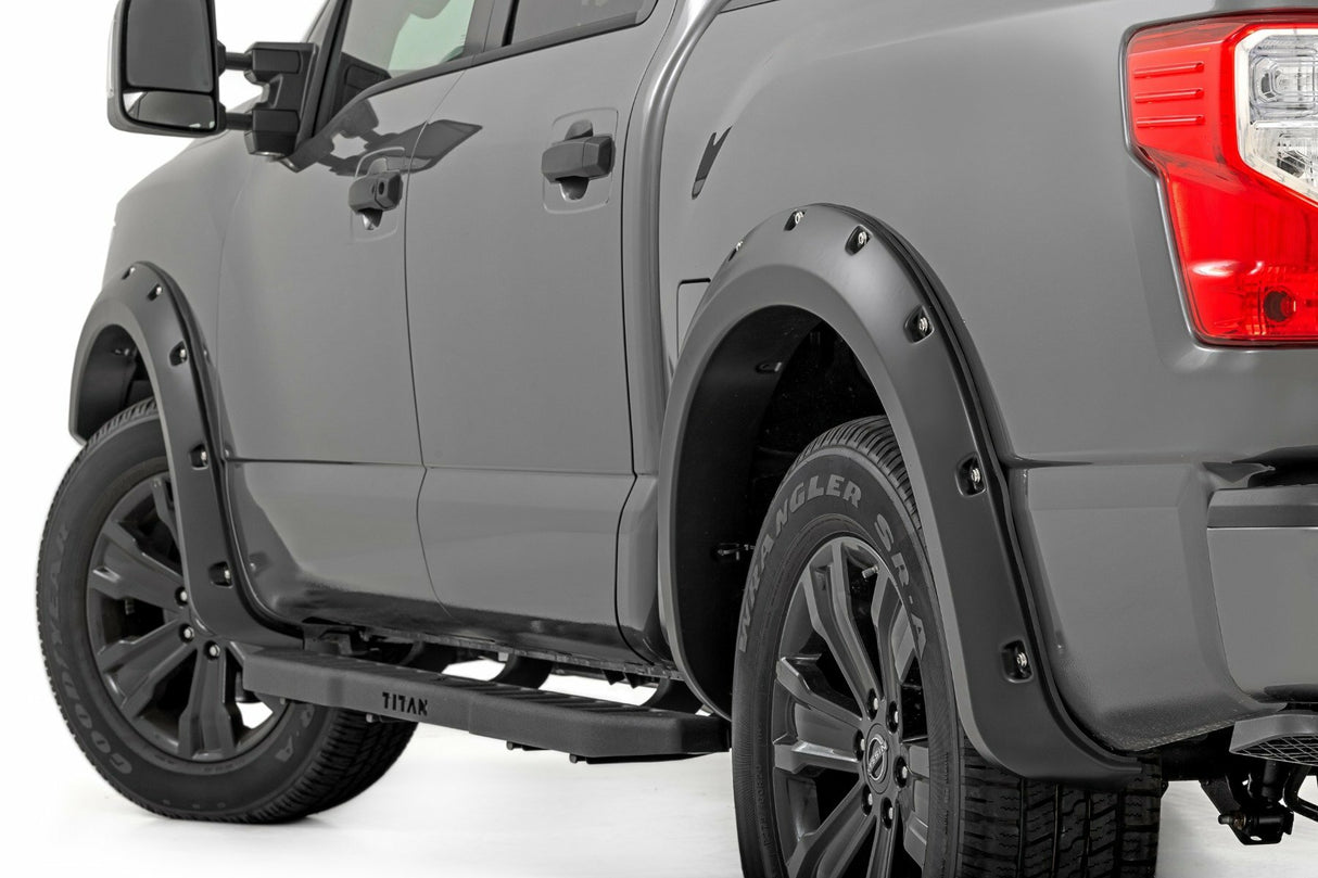 Rough Country - Pocket Fender Flares - Crew Cab - W O Emblem - Gloss Black - Nissan Titan (17-23) - F-N101705A-RCGB