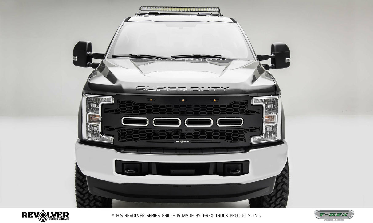 T-Rex Grilles - 1 Pc Laser Cut Pattern Mild Steel Revolver Grille Replacement - Includes Optional Aluminum Accent Trim, Includes (3) Amber running lights, - 6515651