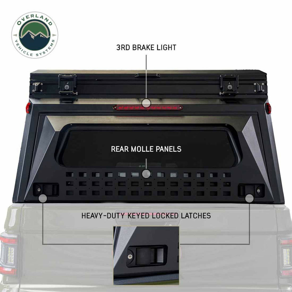 Overland Vehicle Systems - MagPak Camper W/Tent, Lights, Rear Molle Panel, Side Tie Downs, Front and Rear Windows 16-24 Toyota Tacoma 5 Foot Bed - 70100101