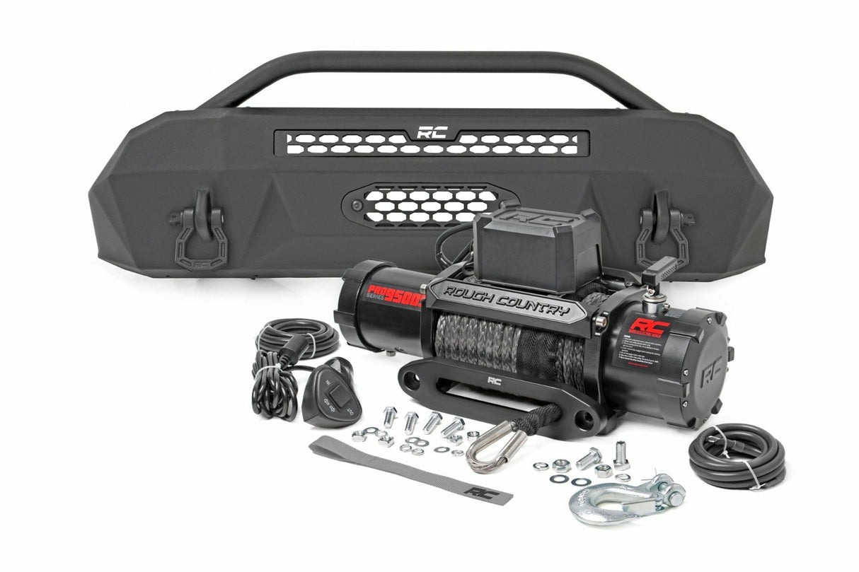 Rough Country - Front Bumper - Hybrid - 9500-Lb Pro Series Winch - Synthetic Rope - Toyota Tacoma (16-23) - 10714