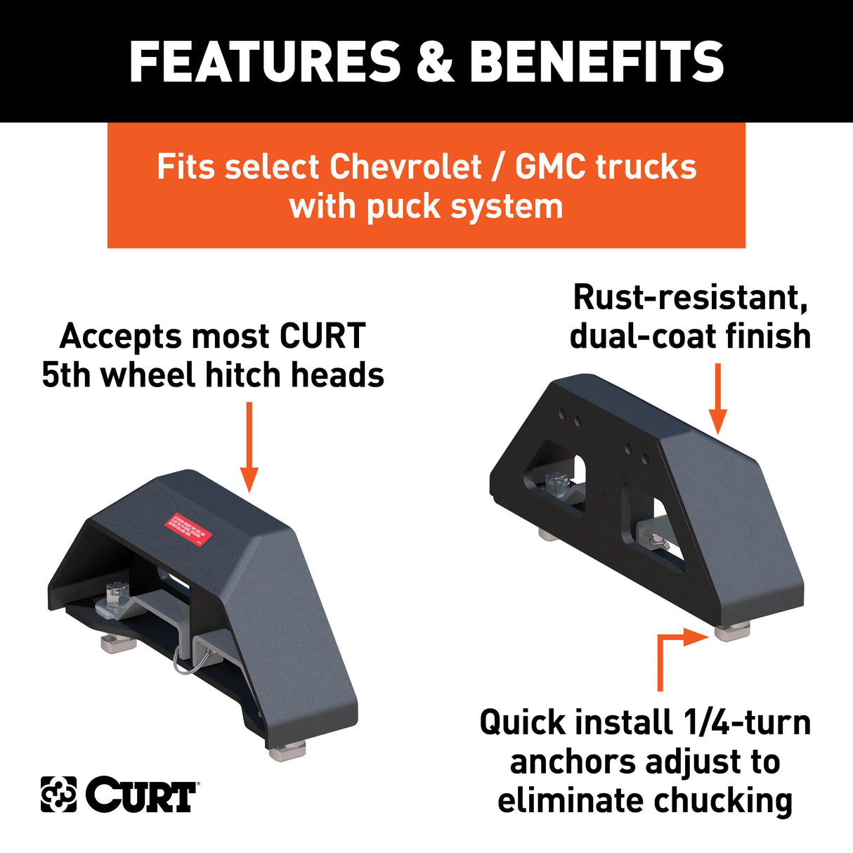 Curt - Puck System 5th Wheel Legs, Select Silverado, Sierra 2500, 3500 HD, 8' Bed, 25K - 16029