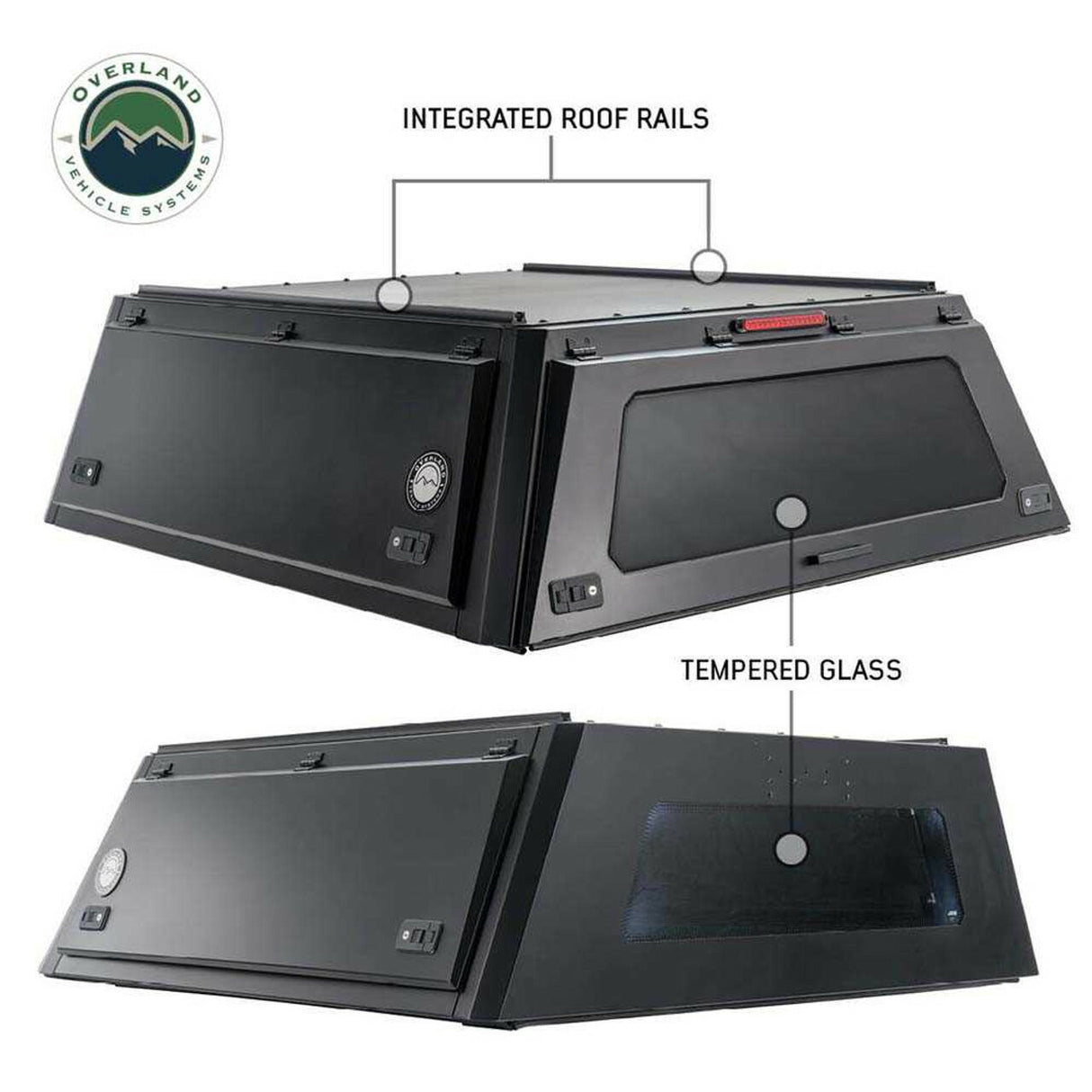 Overland Vehicle Systems - Expedition Truck Cap W/Full Wing Doors, Front and Rear Windows and 3rd Brake Light 17-22 Ford F250/350 6.8 Foot Bed - 70100020