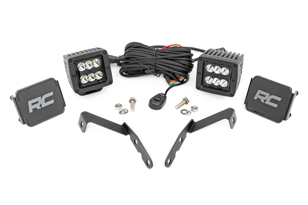 Rough Country - LED Light Kit - Ditch Mount - 2" Black Pair - Spot - Chevy 1500 & Chevy GMC 2500HD 3500HD (07-14) - 71058
